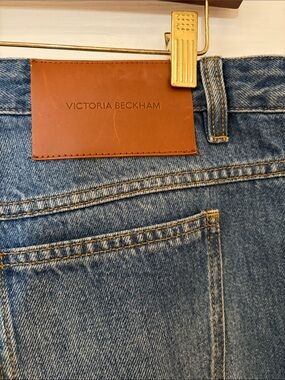Victoria Beckham Patchwork Flare Washed Indigo Denim Jean